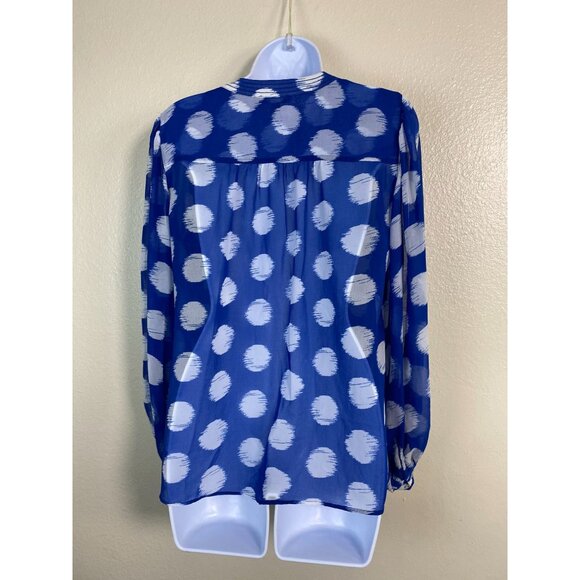Chicos Blue White Sheer Polka Dot Button Up Blouse Size 6 Lightweight Boho Flowy - Picture 12 of 13